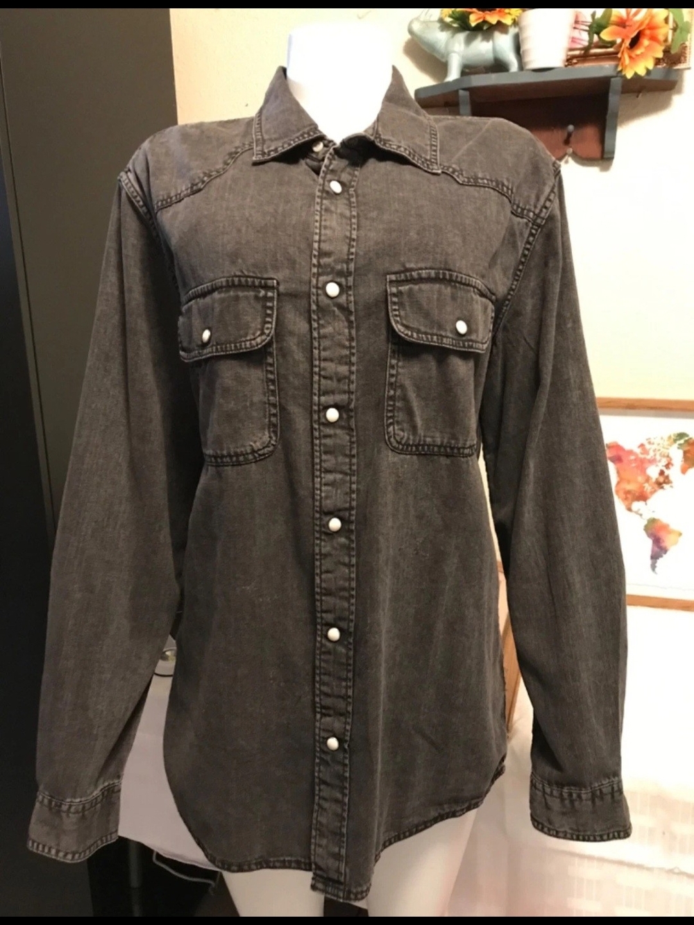 Zara Charcoal Gray Denim Button-Up Jacket
